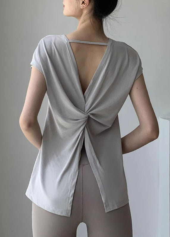 New Yoga Hollow Light Tops Summer Grey Wrinkled Out