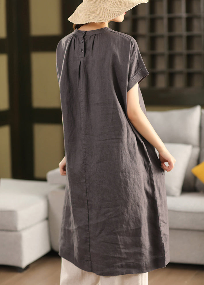 Side Dress Button Linen Pink New Summer Open Pockets