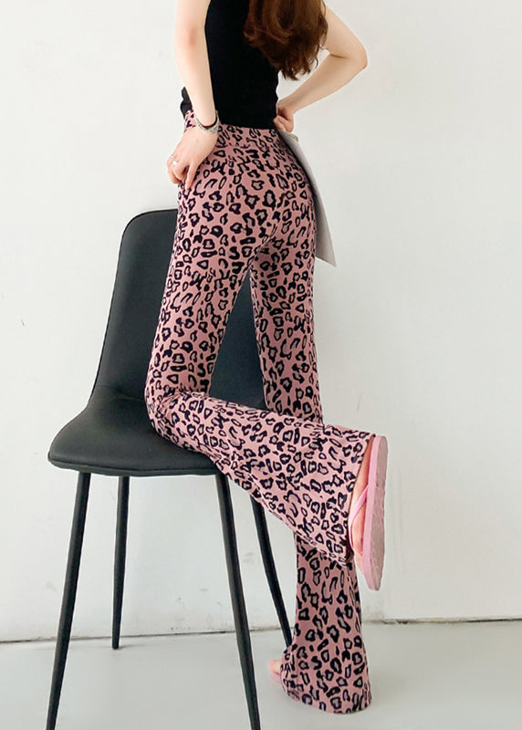 New Pink Leopard High Waist Slim Fit Flare Leggings Spring YF015