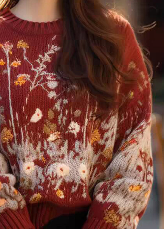 New Red O Neck Print Cozy Woolen Knit Sweaters Spring YY039
