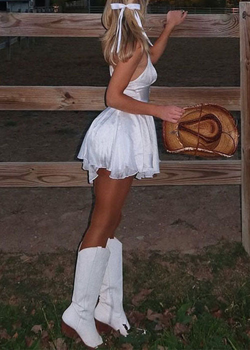 Lace New Dresses Mini White Backless Sleeveless Solid Cotton Up