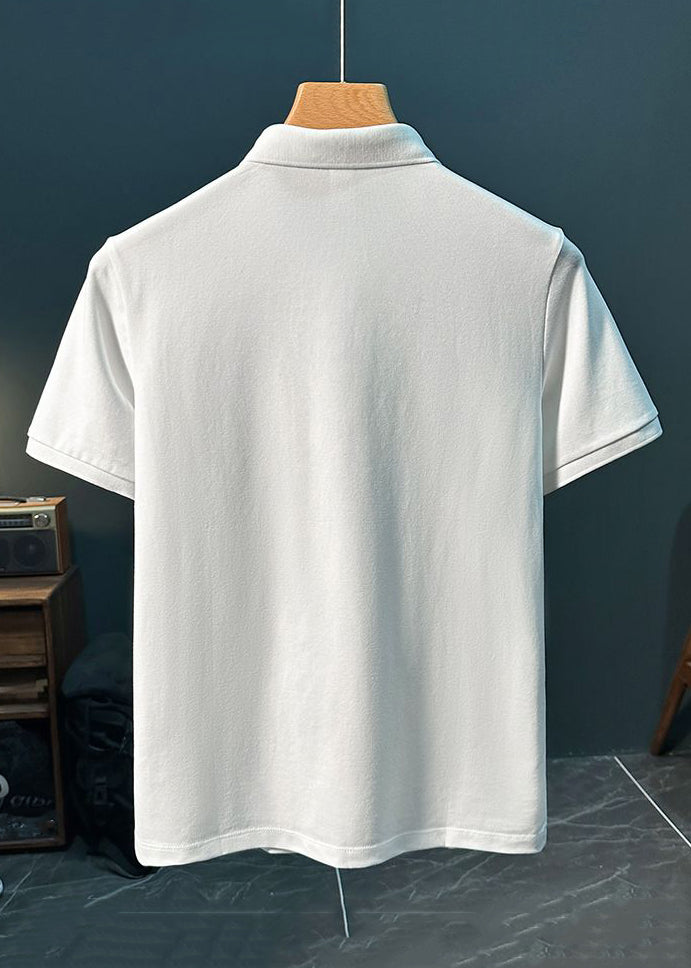 New Button Cotton White Solid Embroideried Shirts Mens Polo