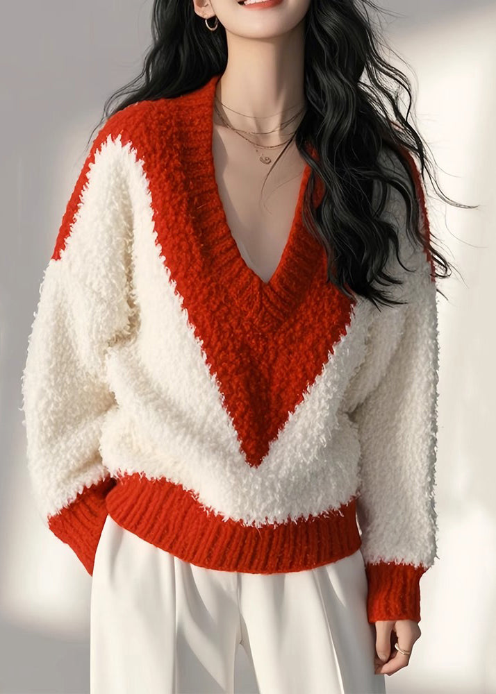White Knit Patchwork Spring New Fluffy Cozy Tops
