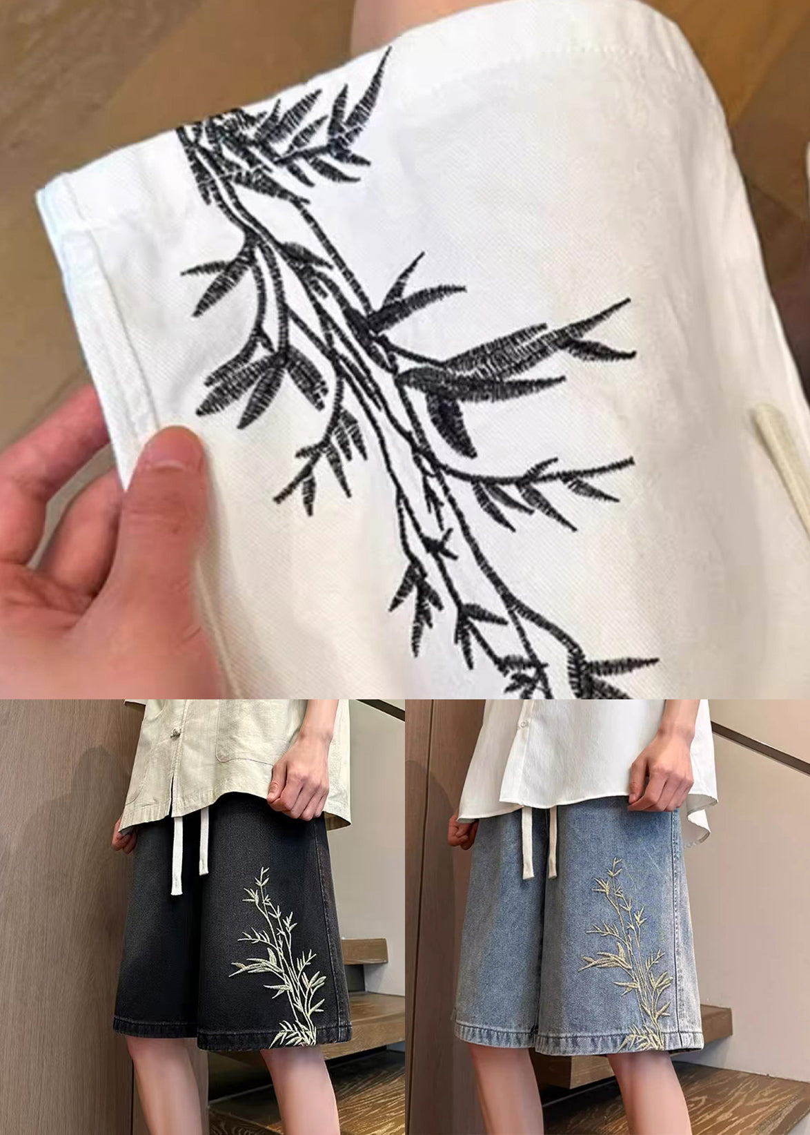 Up Elastic White New Denim Waist Shorts Pockets Lace Men