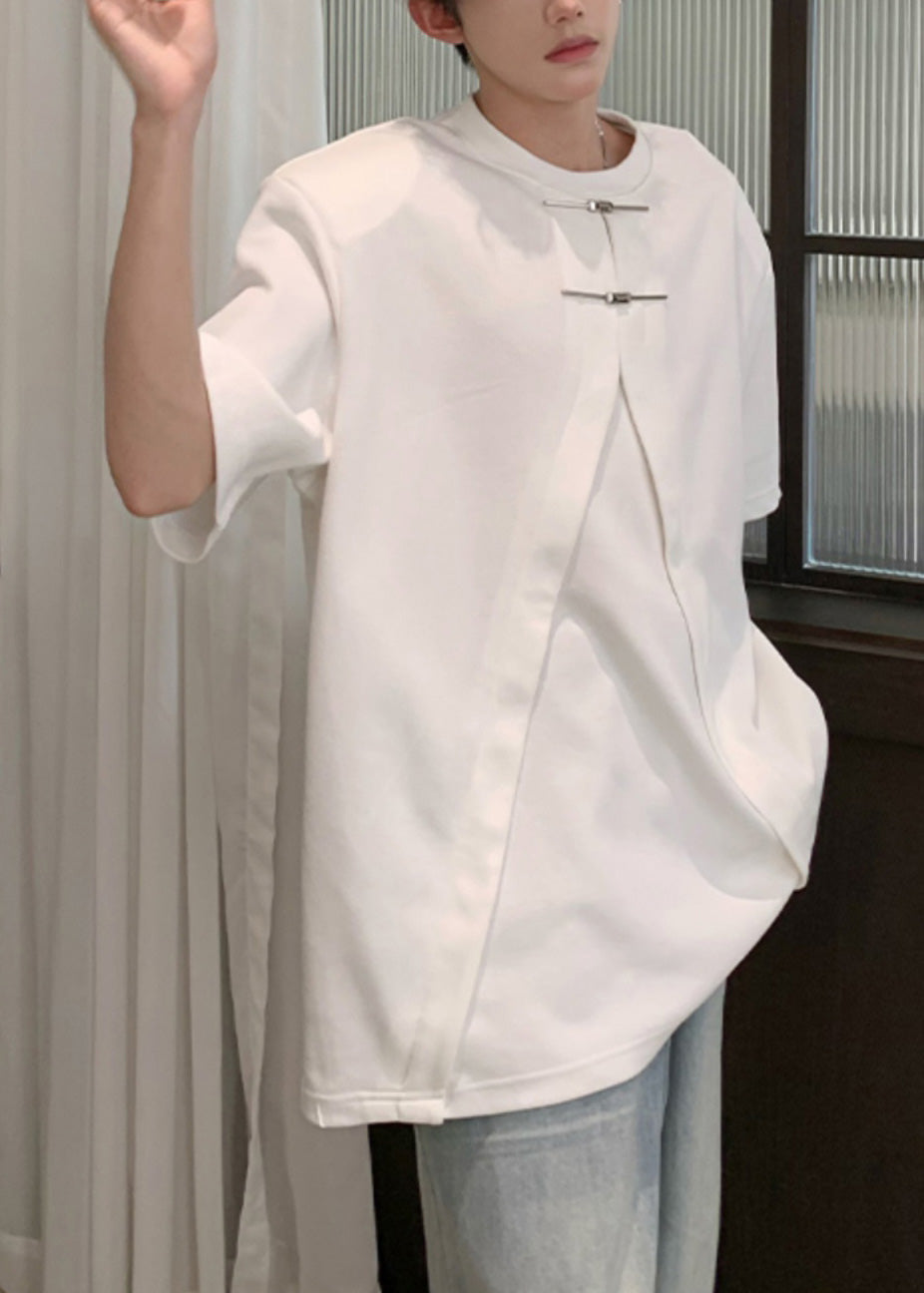 Cotton Summer T Men Shirt Open White New Side Oversized