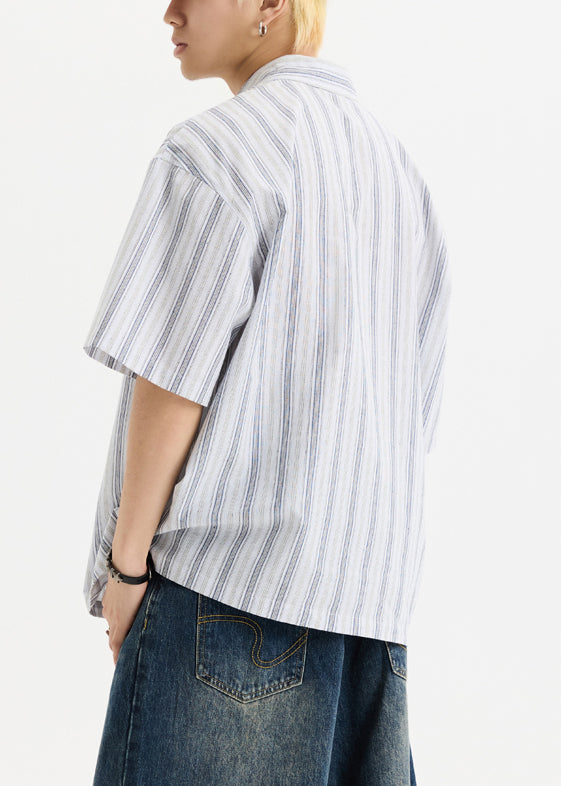 Half White Shirts Cotton Oversized Sleeve Button Print New Men