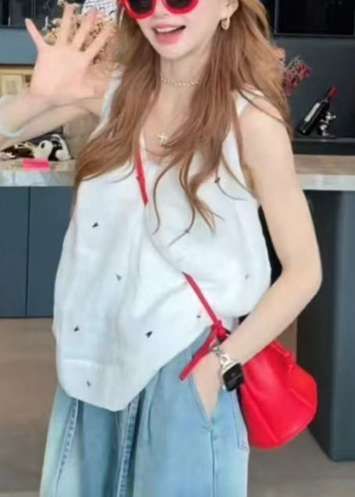Cotton Print New V White Tank Sleeveless Neck