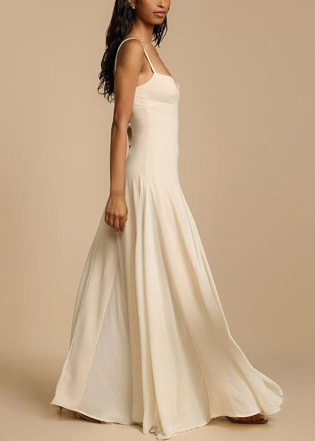 Spaghetti Strap Shoulder Zippered Cotton New Cold White Dress