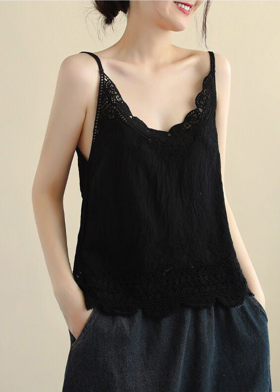 Out Red Strap Lace Tanks Wine New Spaghetti Linen Hollow
