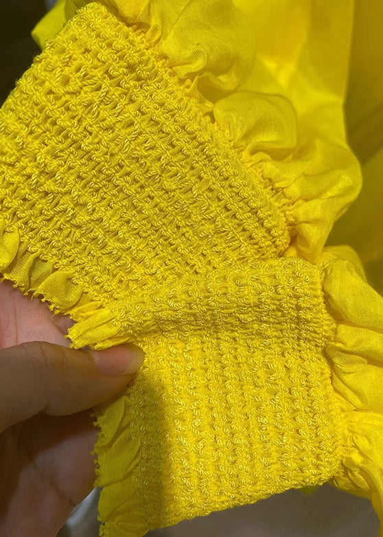 Cotton Dress New Lace Neck V Spring Yellow Solid Up Mini