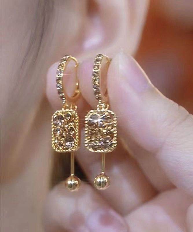 Novelty Coffee Sterling Silver Overgild Zircon Crystal Tassel Drop Earrings YD037