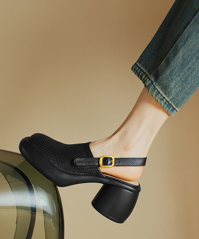 Sandales épaisses à boucle et à découpes creuses noires JJ074