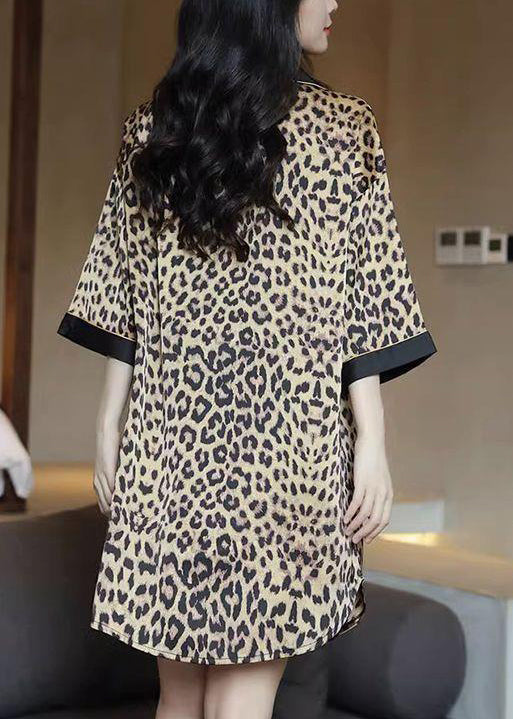 Novelty Leopard Peter Pan Collar Button Pajamas Shirts Dress Half Sleeve YK011