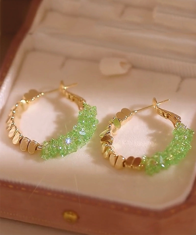 Light Crystal Alloy Copper Broken Silver Green Hoop Novelty