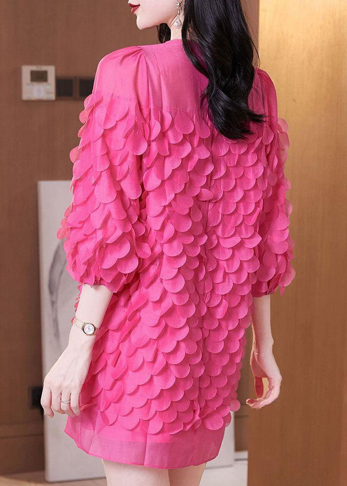 Bracelet Dresses Rose Chiffon Mid O-Neck Novelty Sleeve
