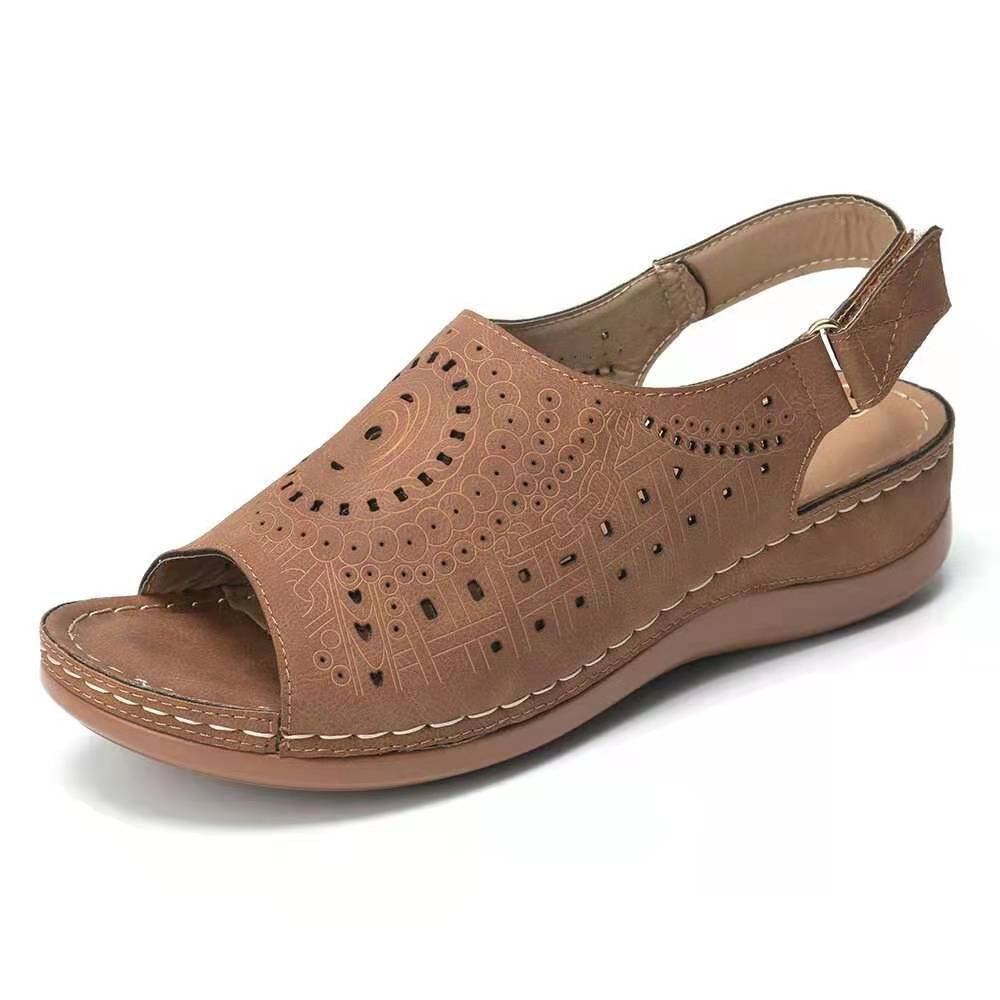 Ethnic Pattern Punched Hollow Velcro Vintage Sandals AT10069