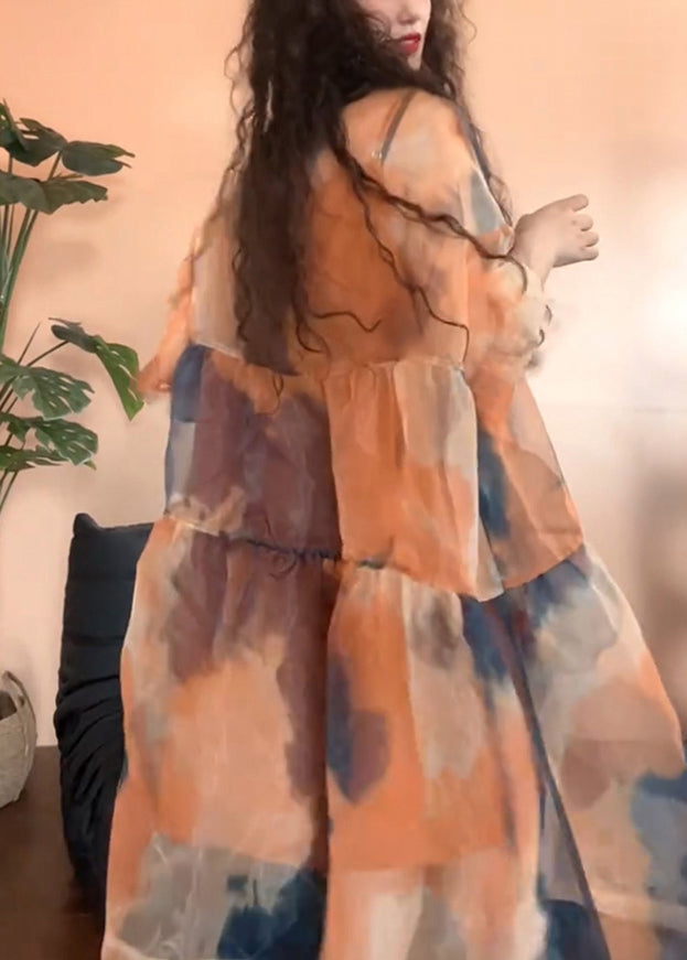 Original Sleeve Pieces Orange Patchwork Design Half Tulle Set Two