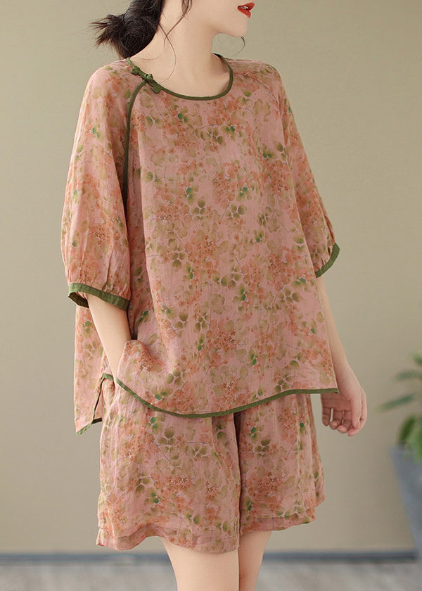 Set Orange Piece And Shorts Top Print Short Organic Open Two Side