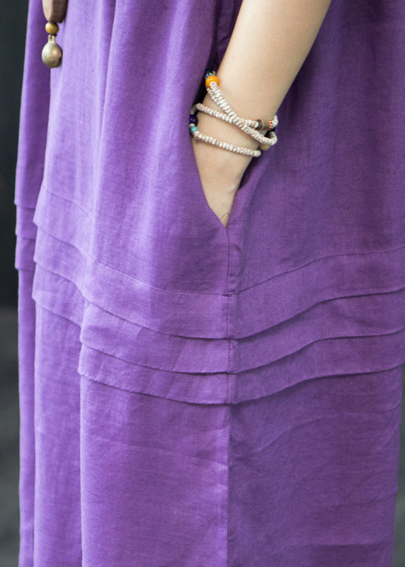 Summer Linen Wrinkled Organic Purple Oversized Dresses