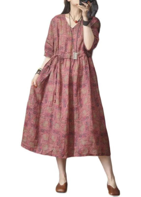 Dresses Organic Cinched Summer Print Linen Red