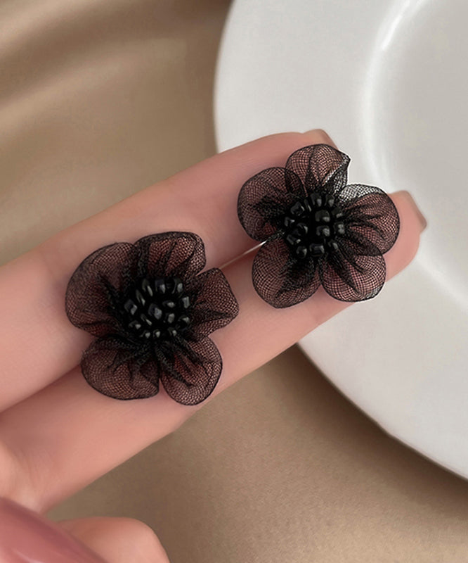 Design Tulle Black Original Floral Stud Earrings