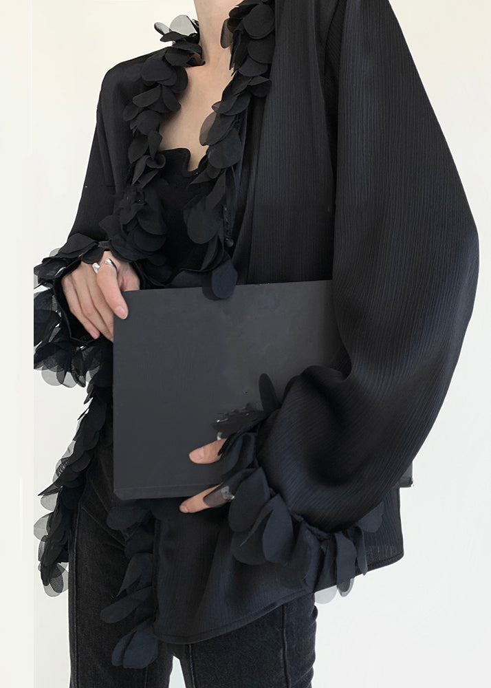 Shirt V Cotton Fall Black Neck Original Patchwork Design