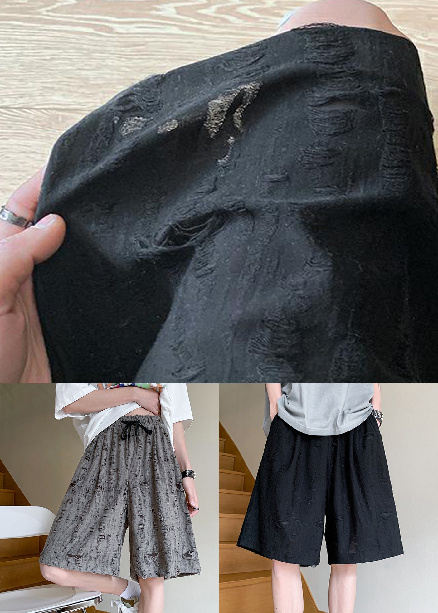 Shorts Waist Hole Elastic Summer Original Cotton Mens Grey Design