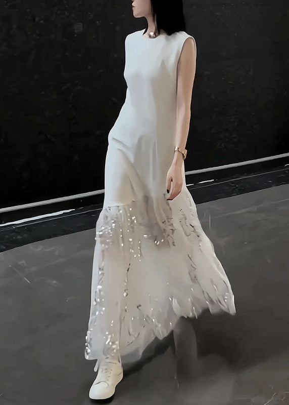 Summer Design Patchwork Tulle Original Long Dress White