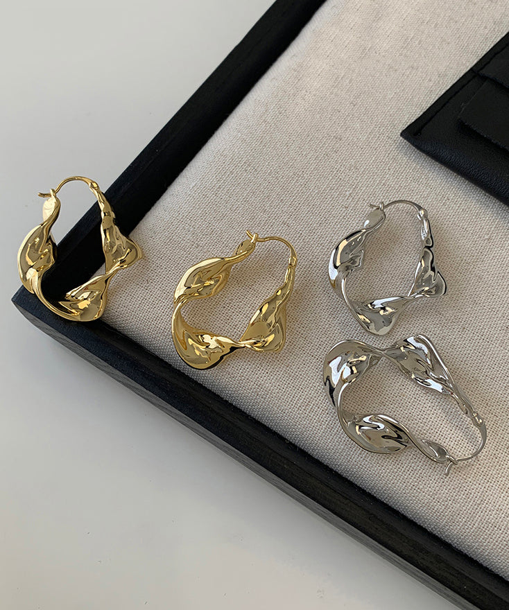 Asymmetrical Overgild Metal Earrings Gold Hoop Original