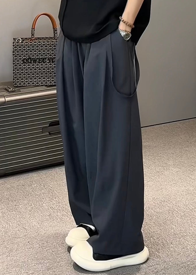 Original Wide Khaki Ice Pockets Elastic Waist Leg Silk Pants Men