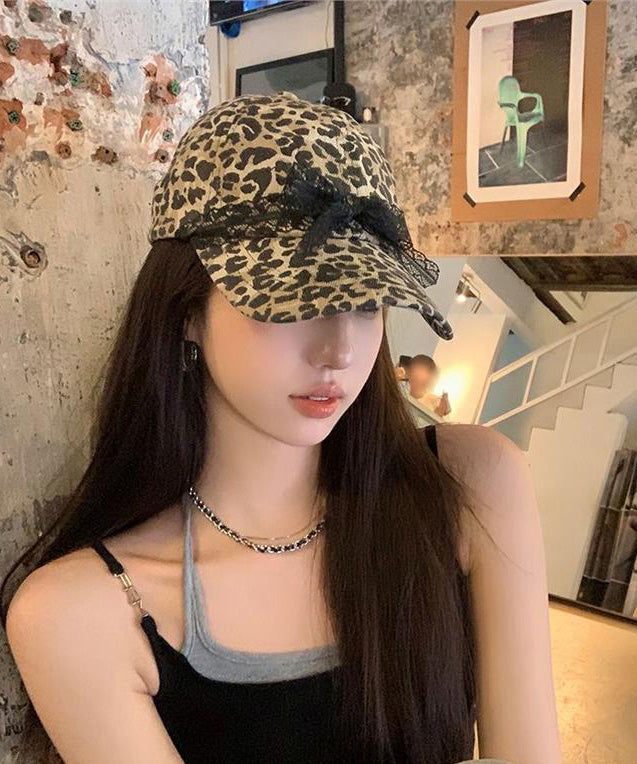 Leopard Baseball Print Cap Bow Lace Hat Original