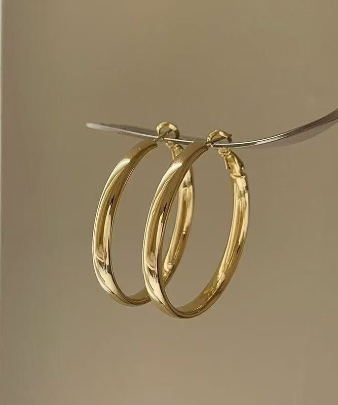 Gold Earrings Circle Copper Hoop Oversize Alloy