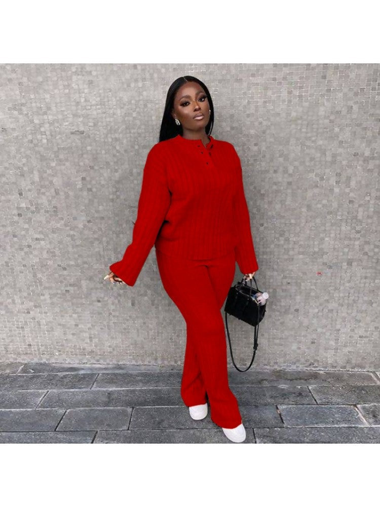 Simple Solid Black Matching 2 Piece Pant Sets VV115