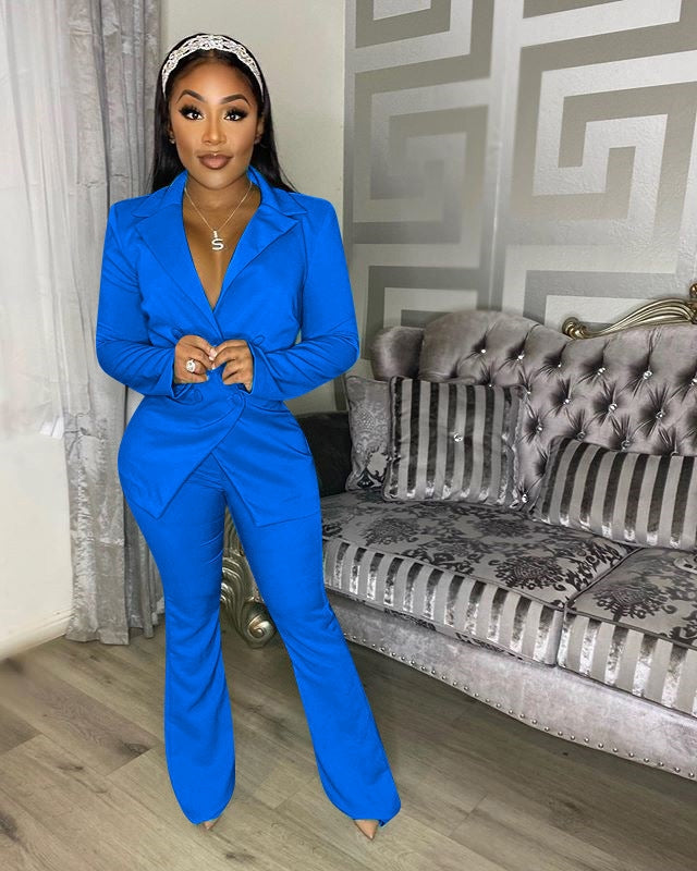 Solid White Matching Blazer And Top Sets Work AD025