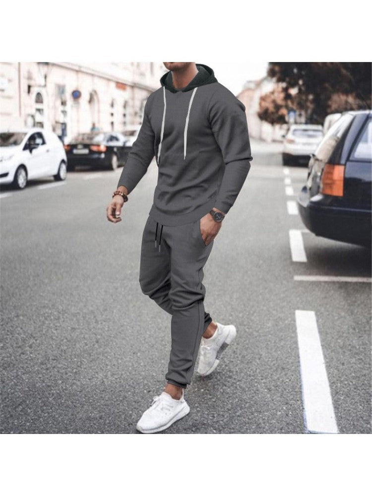 Sports Casual Hooded Pure Color Long Trouser Set AD088