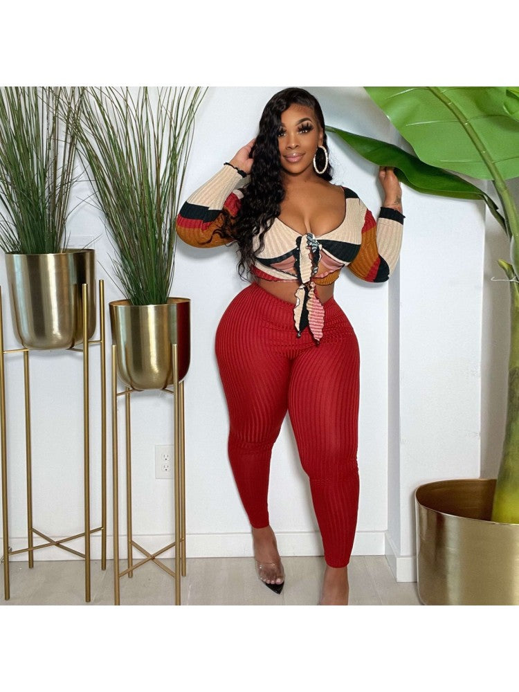 Skinny Strap Top And Long Trouser Women's Set PY17