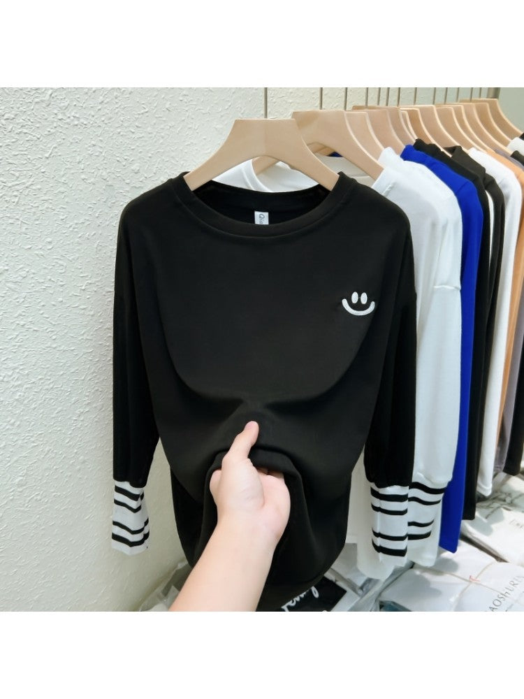 T-shirts amples brodés avec visage souriant PY139