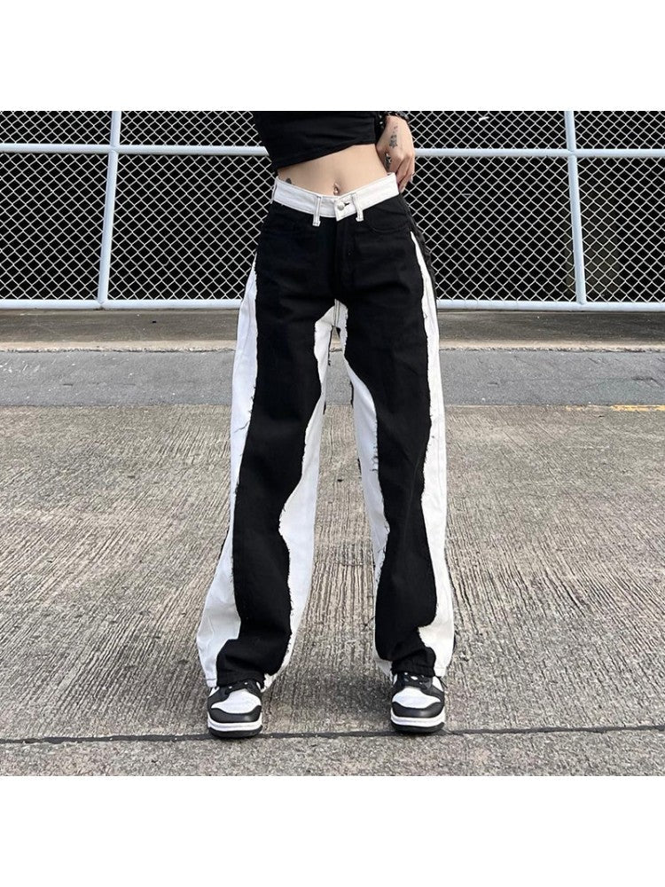 2022 High Waist Contrast Color Denim Jeans AD259