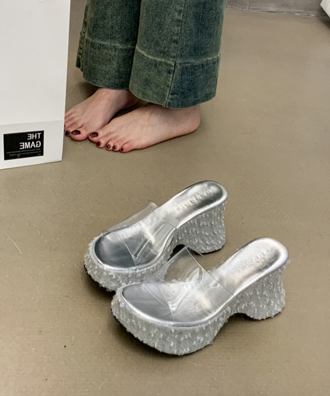 Sandals Sequins Slide Wedge Splicing Fine Stylish Pink