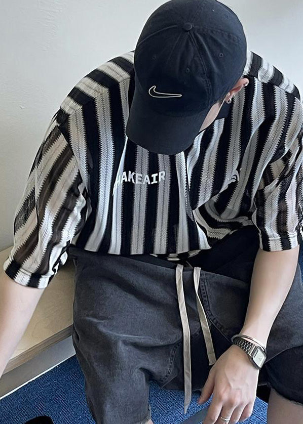 Style Size Cotton Shirts Grunt Plus Men's Oversized Black Striped