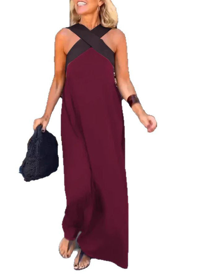 Patchwork Crossing Size Plus Dresses Summer Black Holiday