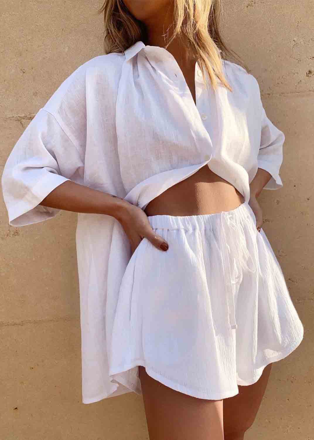 Set Plus Oversized Linen Summer Coffee Two Pieces Size