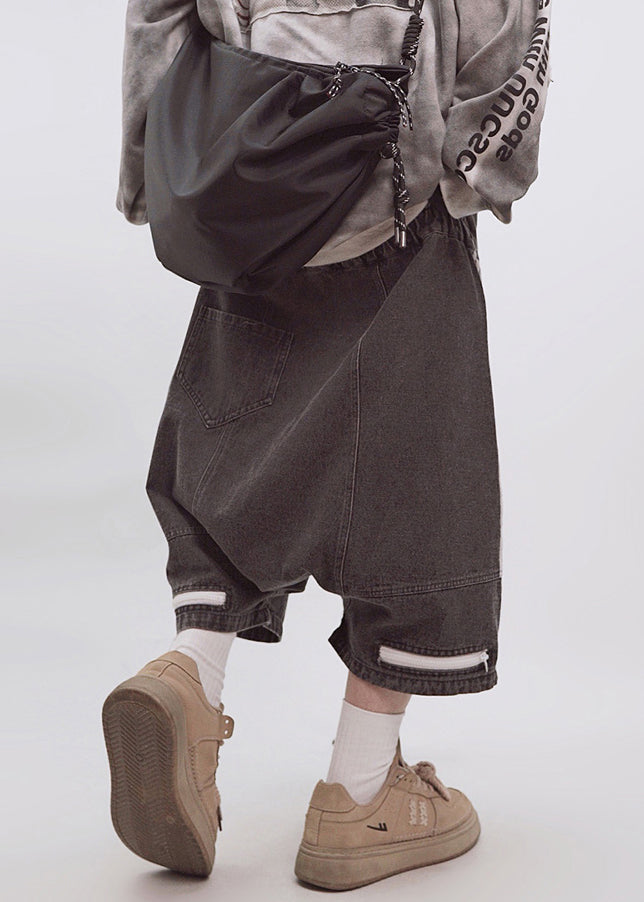 Dark Gray Shorts Summer Zippered Size Waist Plus Striped Elastic Men