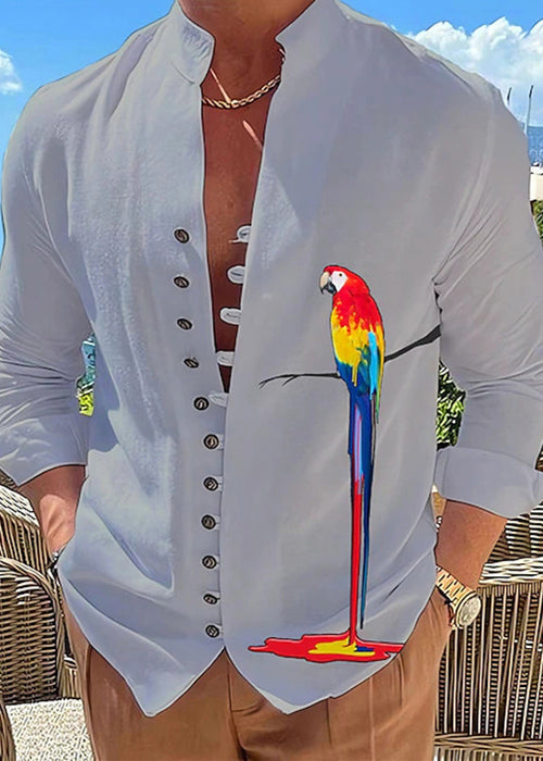 Button Shirts Men Green Size Plus Cotton Fall Stand Collar Print