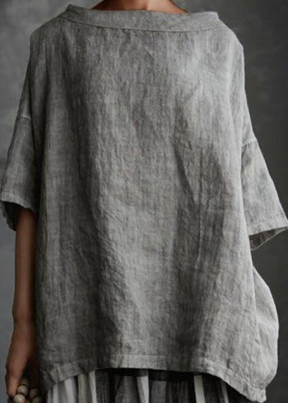 Summer Patchwork Size Shirts Plus Solid Grey O-Neck T