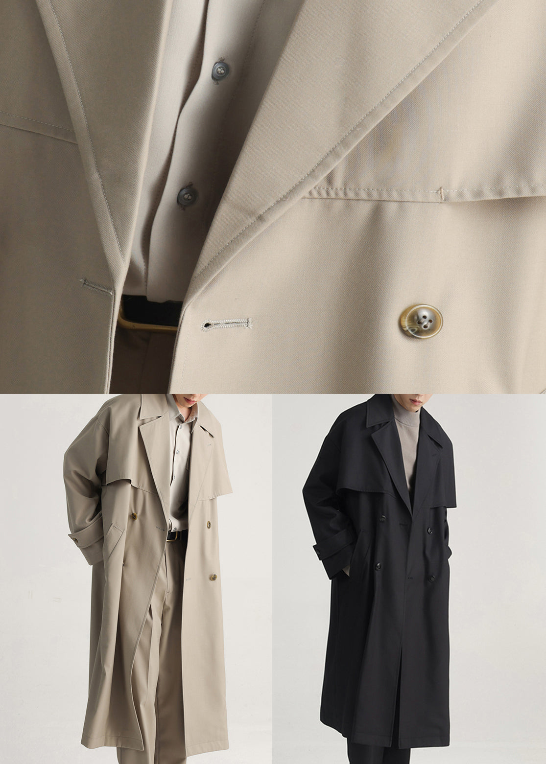 Plus Size Khaki Double Breast Side Open Cotton Mens Trench Coat Spring YQ001