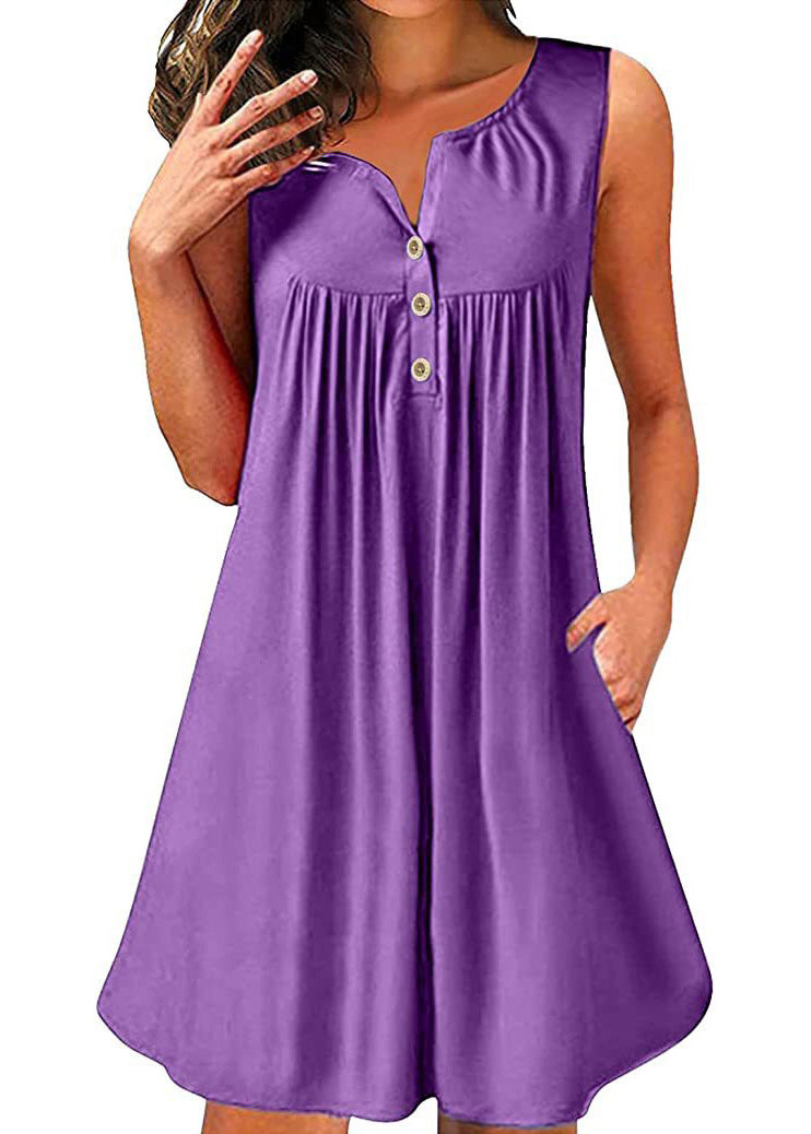 Mid Cotton Wrinkled Dress Neck Sleeveless Red V Size Plus