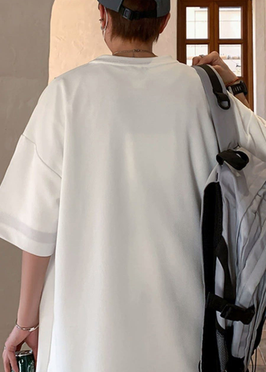 Asymmetrical White Half T Cotton Plus Shirts Men Letter Size