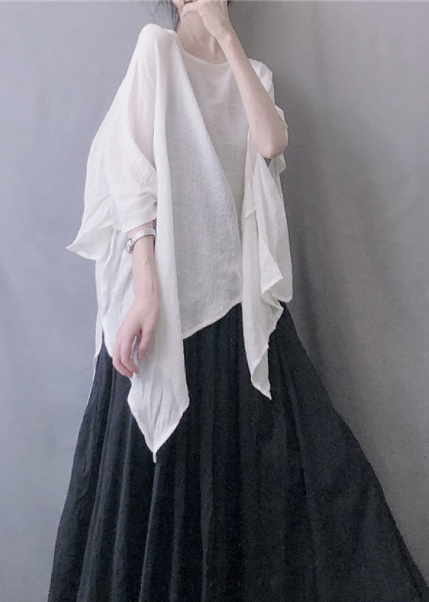 Summer Top O-Neck Solid Size White Plus