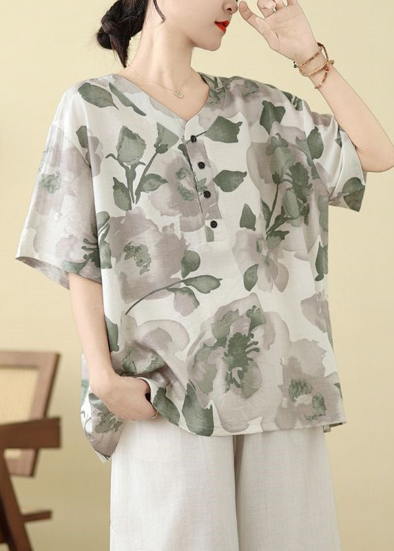 Button Size Shirt White Plus Summer T Print